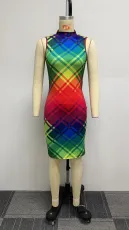 Plus Size Sexy Sleeveless Print Slim Midi Dress NY-10462