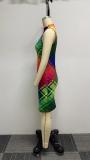 Plus Size Sexy Sleeveless Print Slim Midi Dress NY-10462