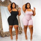 Sexy Sling Solid Bodysuit And Shorts 2 Piece Set XHSY-19568