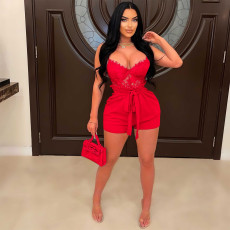 Plus Size Lace Patchwork Bandage Romper NY-2715