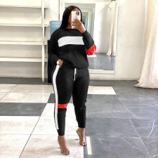 Stripe Patchwork Sweatshirt Casual Sport Two Piece Pants Set SH-390450
