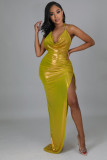 Sexy Halter Backless Pleated Irregular Dress YS-S858