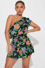 Fashion Print Slash Shoulder Romper YD-8715