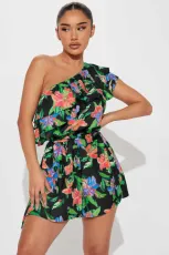 Fashion Print Slash Shoulder Romper YD-8715