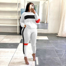 Stripe Patchwork Sweatshirt Casual Sport Two Piece Pants Set SH-390450