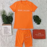 Letter Print Short Sleeve Shorts Slim 2 Piece Set QKYF-71355