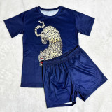 Casual Print Short Sleeve Shorts Two Piece Set SHD-9408