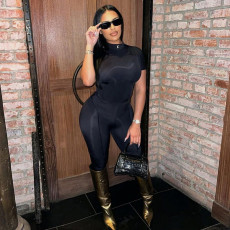 Solid Color Short Sleeve Pants Tight Two Piece Set XHSY-19567
