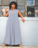 Plus Size Solid Color Wide Leg Jumpsuit WAF-77560