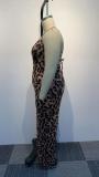 Plus Size Leopard Print Backless Bandage Jumpsuit NY-10456