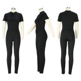 Solid Color Short Sleeve Pants Tight Two Piece Set XHSY-19567
