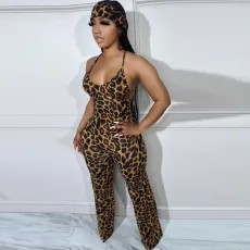 Plus Size Leopard Print Backless Bandage Jumpsuit NY-10456