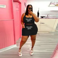 Plus Size Letter Print Tank Top And Skirts Sport Two Piece Set WAF-77211239