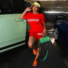 Plus Size Letter Print Loose T Shirt And Shorts Two Piece Set MEI-9306