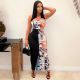 Printed Splicing Split Wrap Chest Dress YH-5292