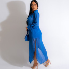 Sexy See-through Split Sunscreen Long Coat Shorts Set MEI-9307