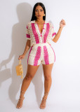 Hollow Out See-through Lapel Knitted Shorts Set ZSD-0261