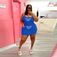 Plus Size Letter Print Tank Top And Skirts Sport Two Piece Set WAF-77211239