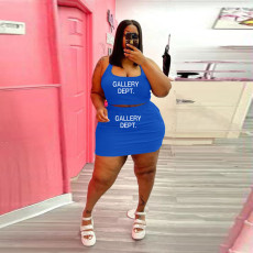 Plus Size Letter Print Tank Top And Skirts Sport Two Piece Set WAF-77211239