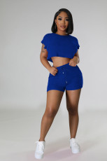 Casual Solid Crop Tops And Short Two Piece Set YD-8723