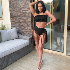 Sexy Tassel Tube Tops And Shorts Swimwear Two Piece OM-1615