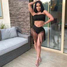 Sexy Tassel Tube Tops And Shorts Swimwear Two Piece OM-1615