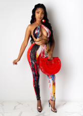 Tie Dye Print Wrap Chest Tie Up Two Piece Pants Set BS-1344