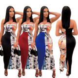 Printed Splicing Split Wrap Chest Dress YH-5292