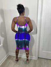 Plus Size Ink Splash Print Sling Midi Dress OM-1613