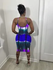 Plus Size Ink Splash Print Sling Midi Dress OM-1613