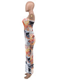 Printed Splicing Split Wrap Chest Dress YH-5292