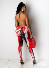 Tie Dye Print Wrap Chest Tie Up Two Piece Pants Set BS-1344