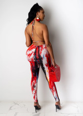 Tie Dye Print Wrap Chest Tie Up Two Piece Pants Set BS-1344