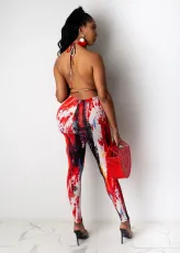 Tie Dye Print Wrap Chest Tie Up Two Piece Pants Set BS-1344