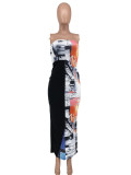 Printed Splicing Split Wrap Chest Dress YH-5292