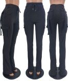 Solid Color Drawstring Split Pants WSM-5342