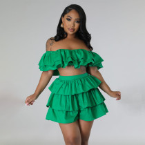 Ruffle Zipper Wrap Chest  And Shorts Two-piece Set MIL-L464