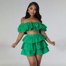 Ruffle Zipper Wrap Chest  And Shorts Two-piece Set MIL-L464