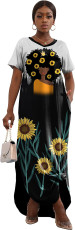 Casual Short Sleeve Print Big Swing Maxi Dress GDNY-2215