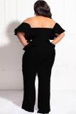 Plus Size Solid Color One Shoulder Loose Jumpsuit LDS-3323