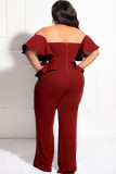 Plus Size Solid Color One Shoulder Loose Jumpsuit LDS-3323
