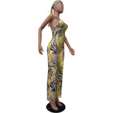 Leopard Print Sling Jumpsuit With Headscarf OD-8547