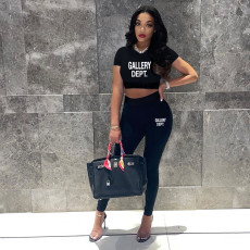 Letter Print Color Blocking Two Piece Pants Set  XMF-274