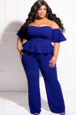 Plus Size Solid Color One Shoulder Loose Jumpsuit LDS-3323