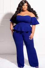 Plus Size Solid Color One Shoulder Loose Jumpsuit LDS-3323
