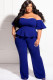 Plus Size Solid Color One Shoulder Loose Jumpsuit LDS-3323