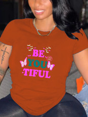 Plus Size Letter Print Short Sleeve Casual T Shirt SXF-30405