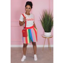Casual Print T Shirt And Stripe Shorts Two Piece Set OMY-11012