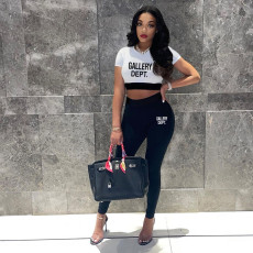 Letter Print Color Blocking Two Piece Pants Set  XMF-274