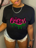 Plus Size QUEEN Letter Print T Shirt SXF-30409